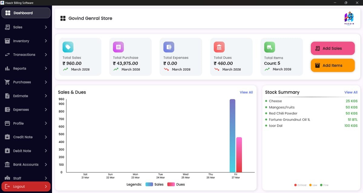 Haazir Billing — GST Billing & Inventory Platform interface