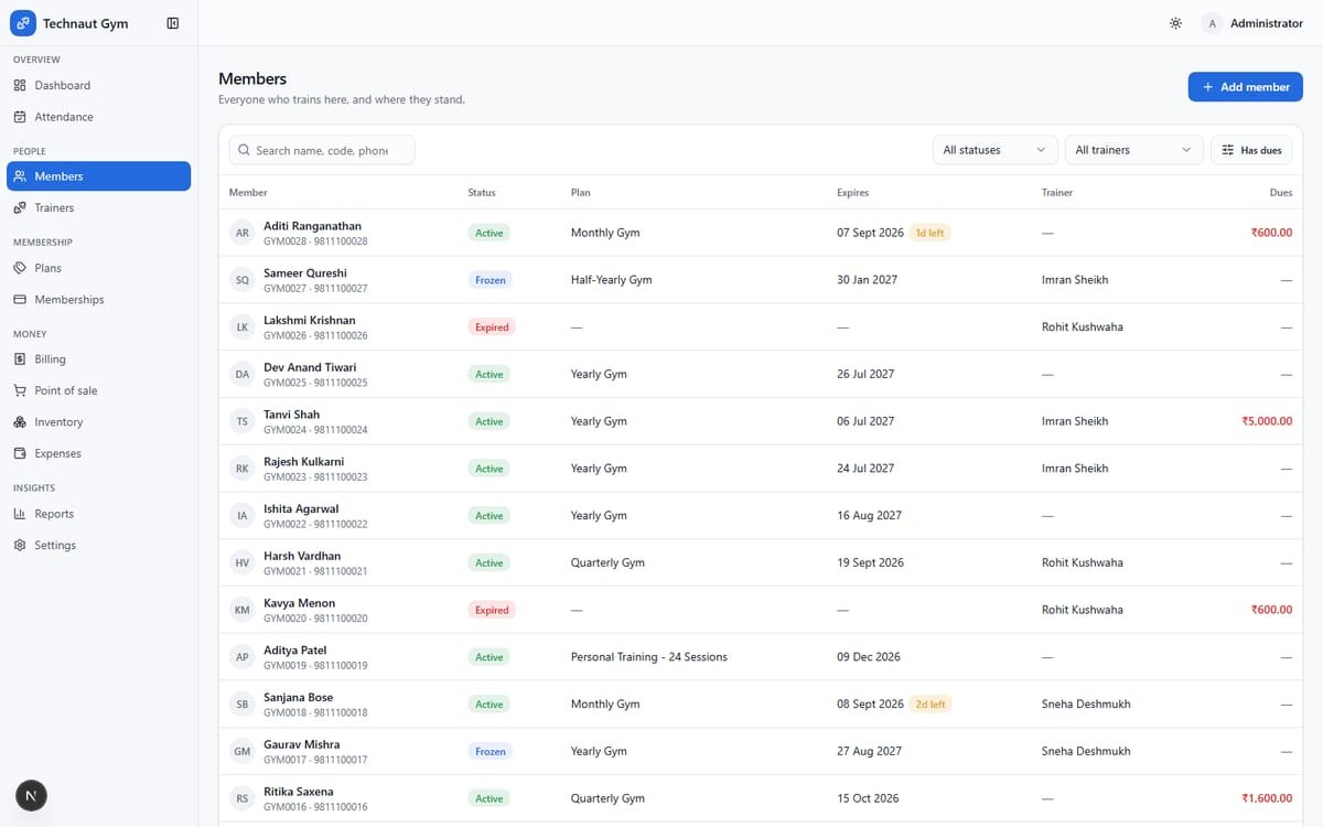 Technaut Gym — Gym Management Platform screenshot 2